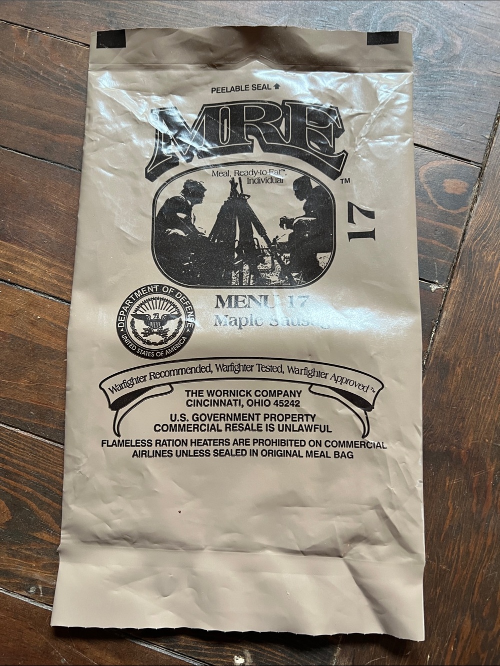MRE BAG Novelty Collectible Menu 17 - Tan Military Meal Bag